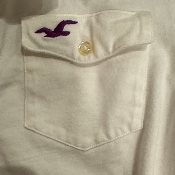 Hollister White Long Sleeve Polo Shirt Vintage 100% cotton Y2K - Picture 3 of 5